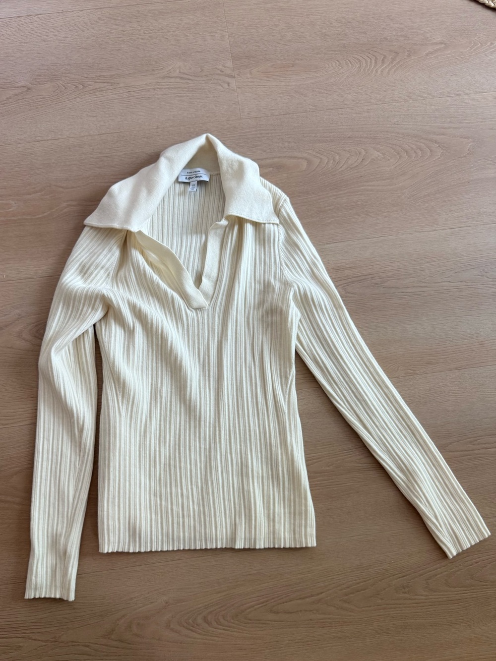 & Other Stories - Women's Cream Ribbed Collared Sweater